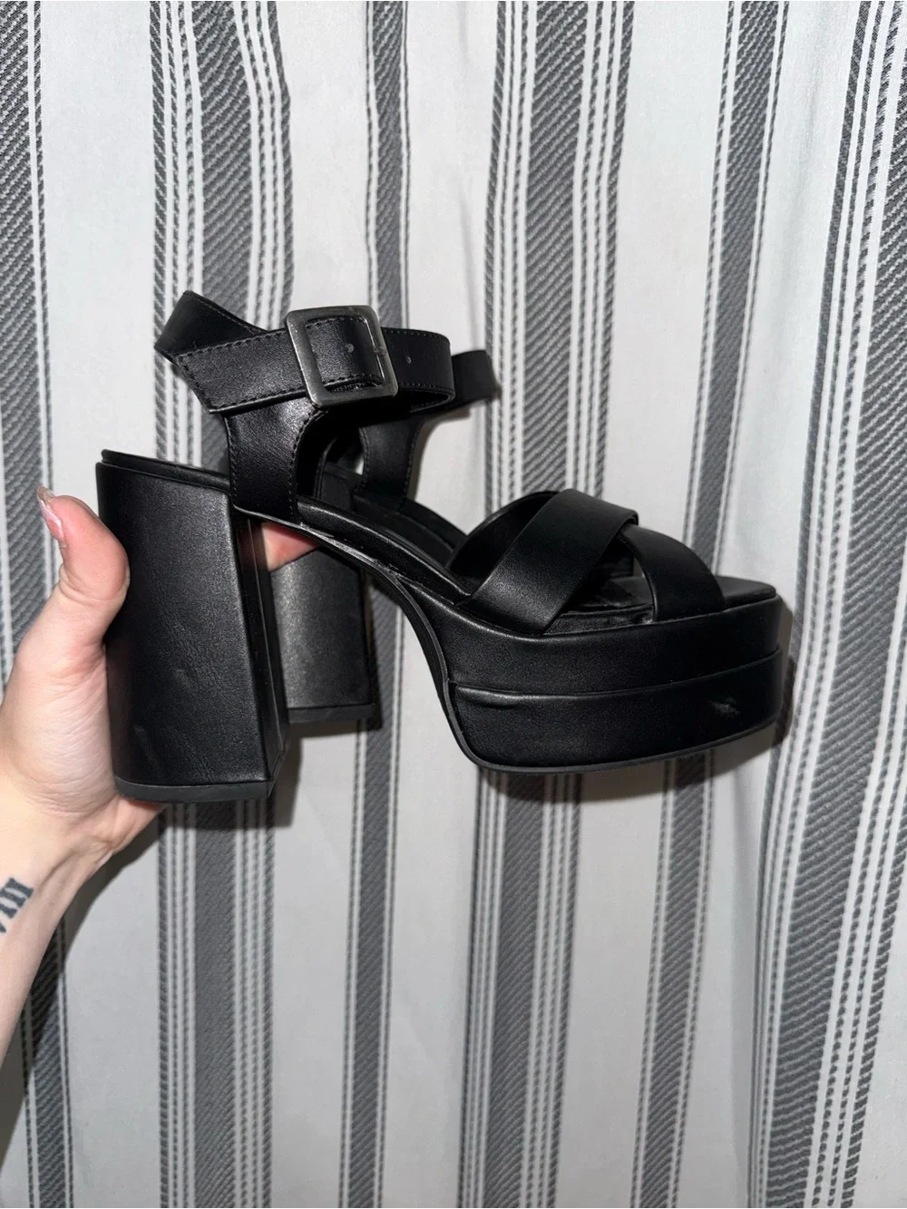 Soda Black Platform Block Heel Sandals